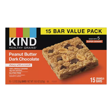 KIND Bars, Peanut Butter Dark Chocolate Healthy Grain Bar, Gluten free, 1. 2 oz, 15 Snack Bars