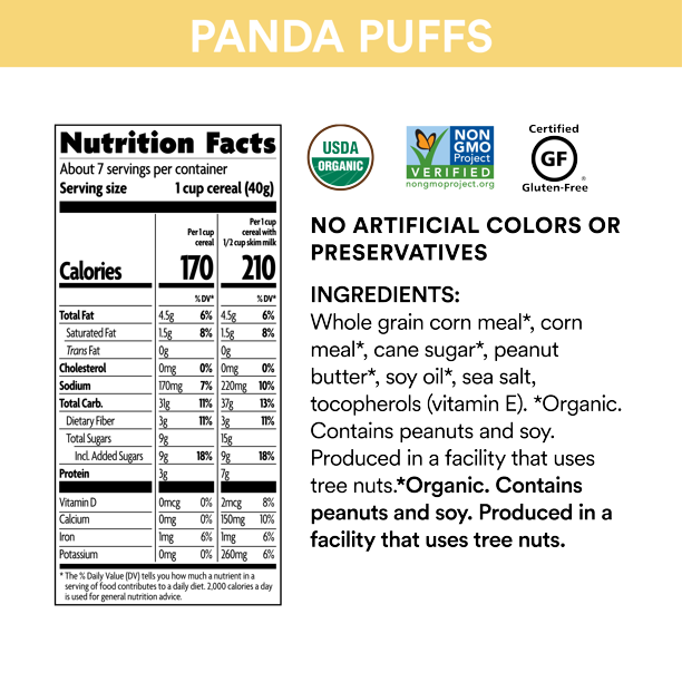 EnviorKidz Panda Puffs Peanut Butter Organic Cereal, 10.6 Oz
