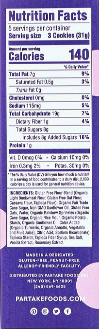 Partake Gluten Free Vegan Birthday Cake Cookies - 5.5oz
