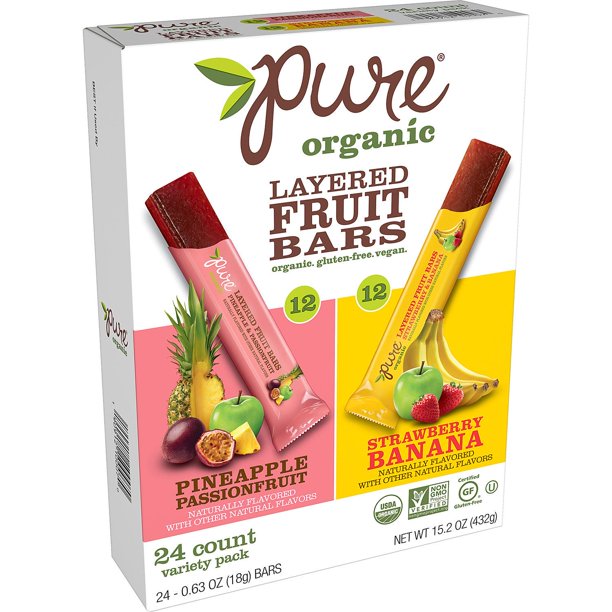 Pure Organic Layered Fruit Bars, Paquete Variado de 24 (Piña y Plátano)