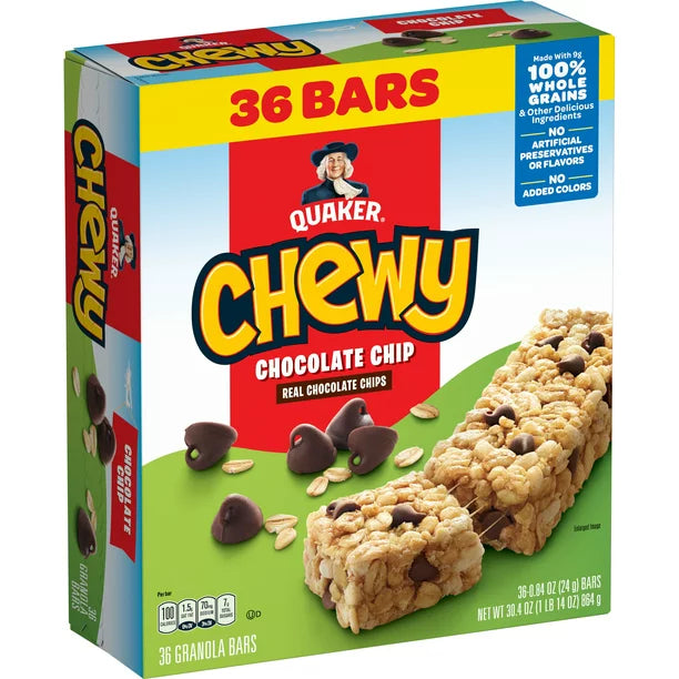 Quaker Chewy Granola Bars, Chocolate Chip, Paquete de 36