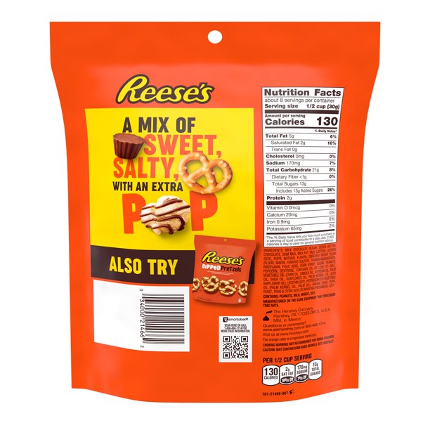 REESE'S, Popped Milk Chocolate Peanut Butter Snack Mix, Salty and Sweet, Bolsa de 8 oz