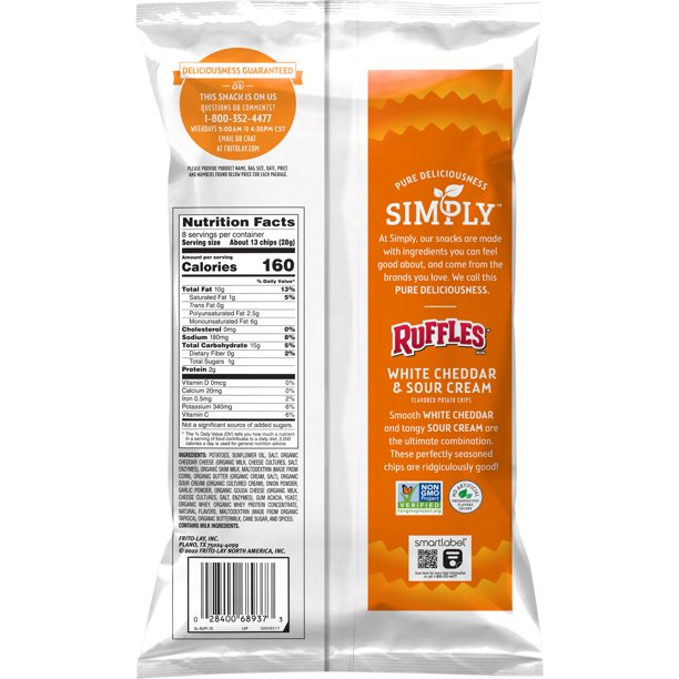 Ruffles Simply Potato Chips White Cheddar & Sour Cream, 8 oz
