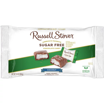 Russell Stover Sugar Free Coconut with Stevia – Sweet Coconut in Chocolate Candy, Bolsa de 10 oz.