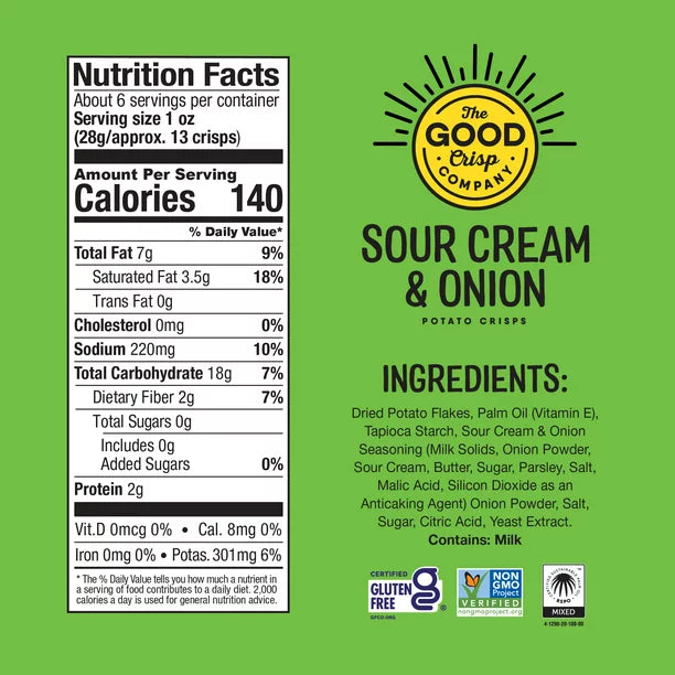 The Good Crisp Company Sour Cream And Onion, Potatos Crips, 5.6 Oz