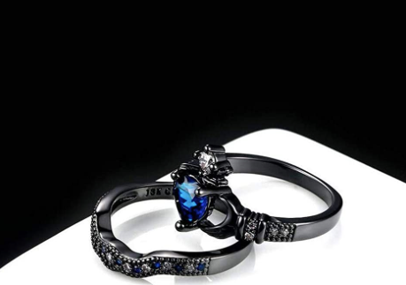 Set De Anillos Para Pareja Claddagh Negro y Azul