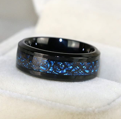 Set De Anillos Para Pareja Claddagh Negro y Azul
