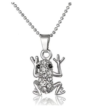 Collar Rana Plateada Y Piedras Zirconias