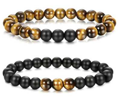 Set De Pulseras y Collar Para Pareja Ojo De Tigre