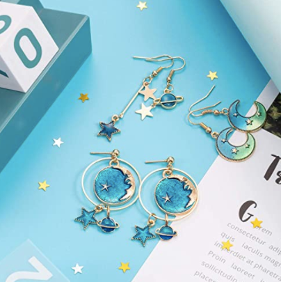 Set de Aretes Universo Galaxia Astronauta 12 pares Sistema Solar