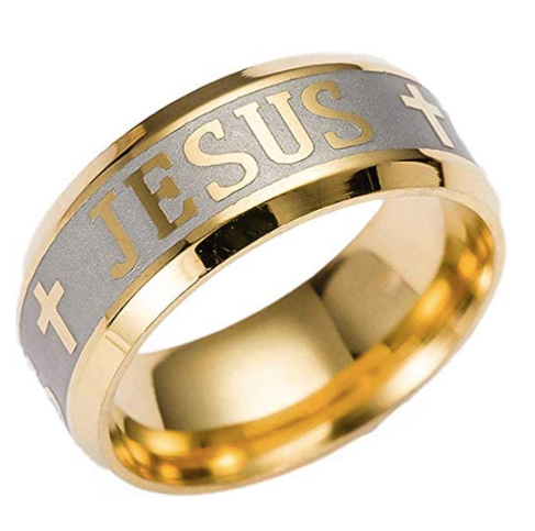 Anillo Jesus Dorado y Plateado Cristianismo