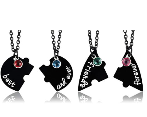 Collar Corazon Mejores Amigos 4 Piezas Negro