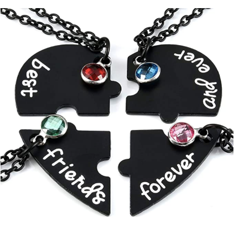 Collar Corazon Mejores Amigos 4 Piezas Negro
