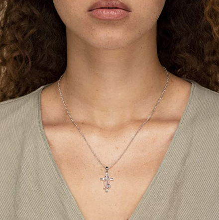 Collar Medico Rosa Y Plata Cruz Etetoscopio Medicina