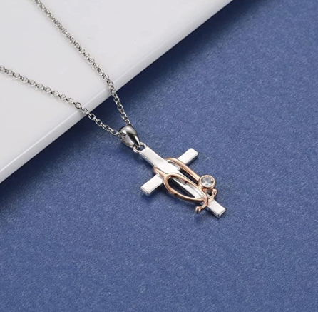 Collar Medico Rosa Y Plata Cruz Etetoscopio Medicina