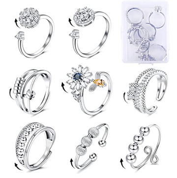 Set De Anillos Ansiedad Giratorios Dama Anti Estres