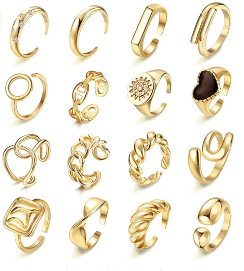 Set De Anillos Dorado 16 Piezas Dama Haiaiso