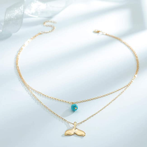 Collar Ballena Con Piedra Azul Aleta