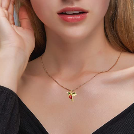 Collar Colibri Piedra Roja Set Con Aretes
