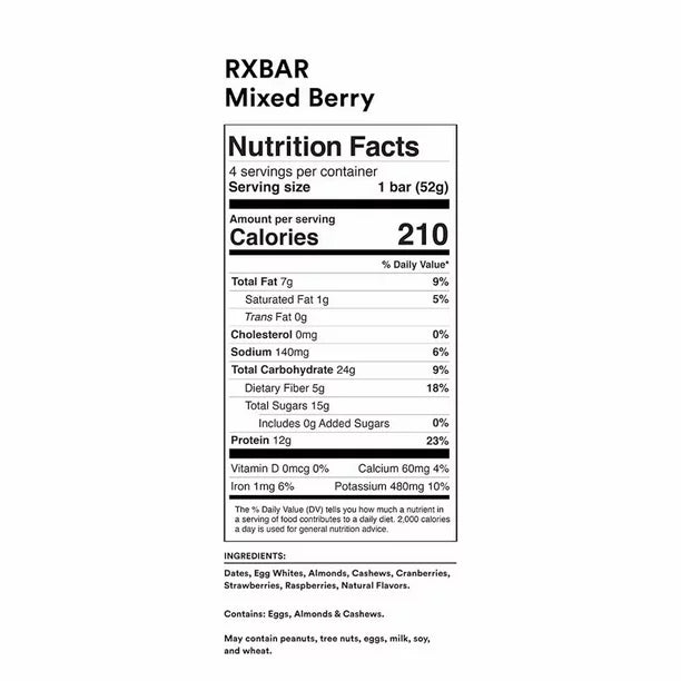 RXBAR Protein Bar, Mixed Berry, Cont. 4, 7.32 Oz