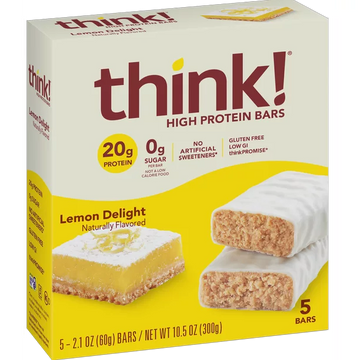 ThinkThin High Protein Bar, Lemon Delight, 0.71 oz de proteína, 5 unidades