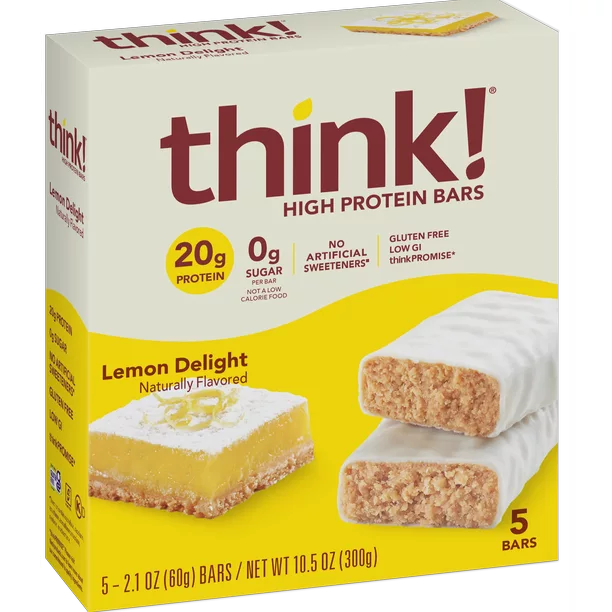 ThinkThin High Protein Bar, Lemon Delight, 0.71 oz de proteína, 5 unidades