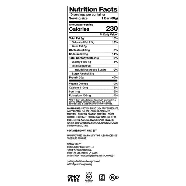 thinkThin Protein & Fiber Bars, Chocolate Almond Brownie, 10g Protein, Contenido de 10