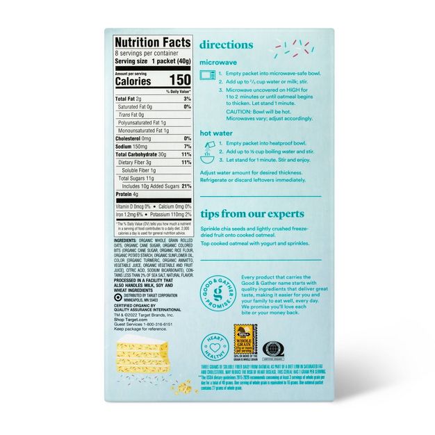 Organic Confetti Cake Naturally Flavored Instant Oatmeal - 8oz - Good & Gather™