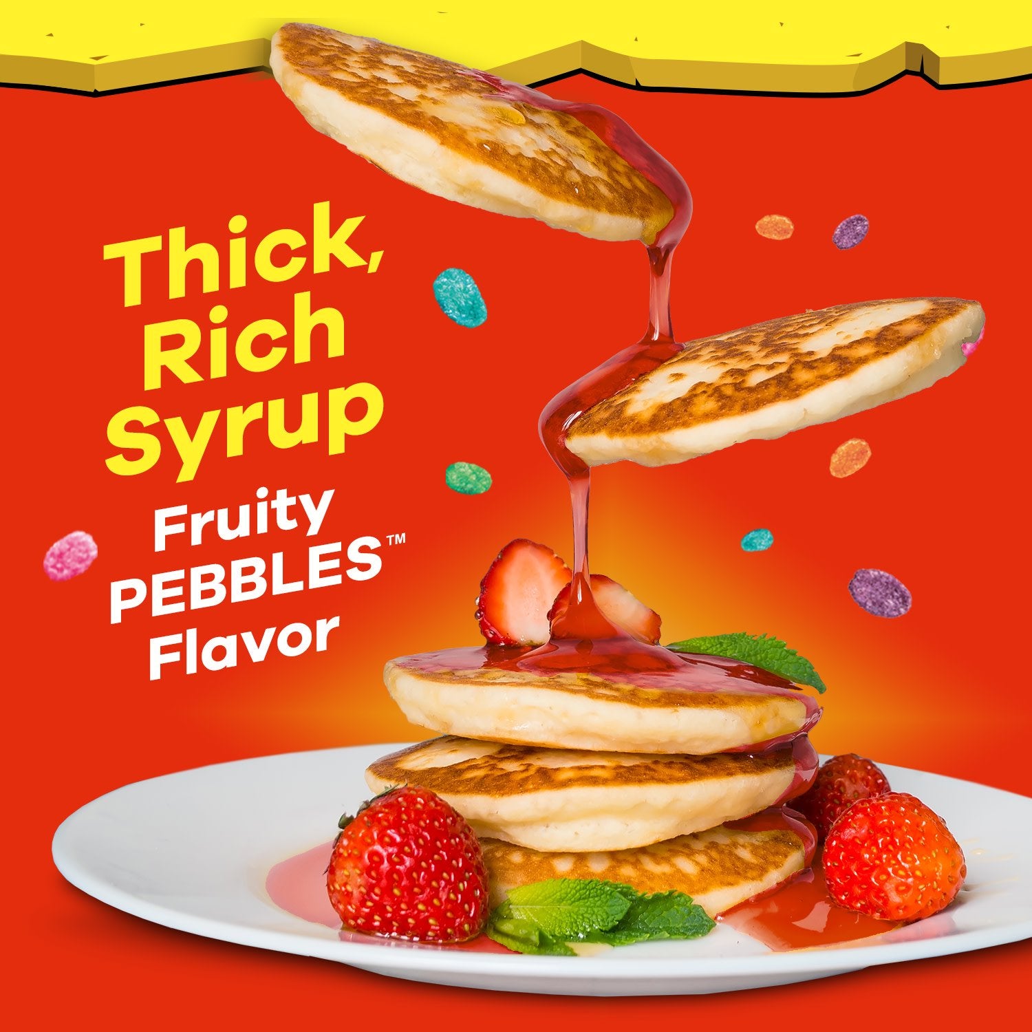 Mrs. Butterworth's Fruity Pebbles Flavored Pancake Syrup, 24 oz.