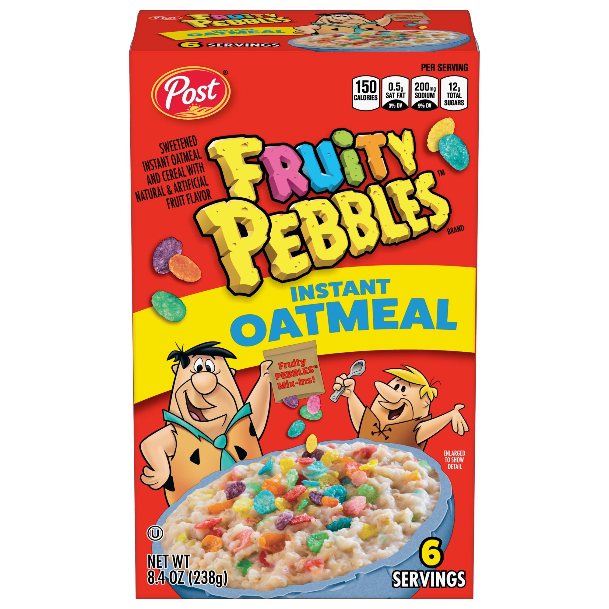 New Post Fruity PEBBLES Instant Oatmeal for Kids, 8.4oz, Cont. 6