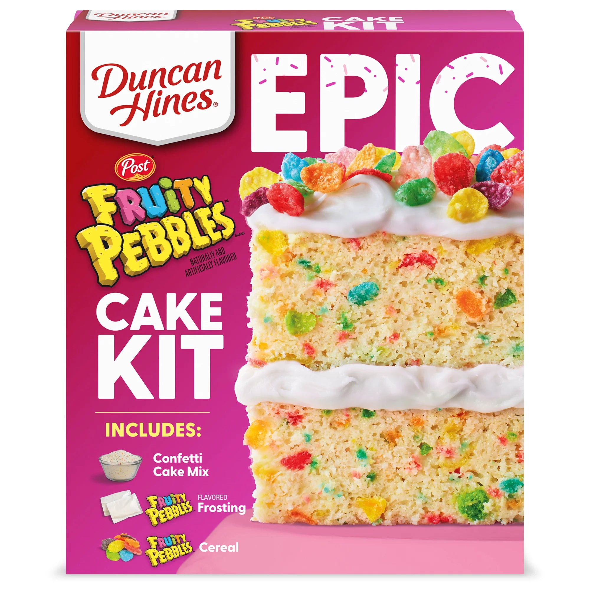 Duncan Hines Epic Fruity Pebbles Cake Mix Kit, 28.5 oz
