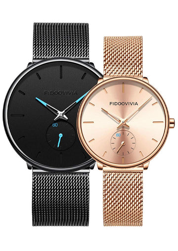 Set De Relojes Para Pareja Negro y Dorado