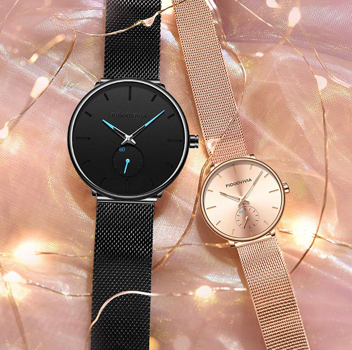 Set De Relojes Para Pareja Negro y Dorado