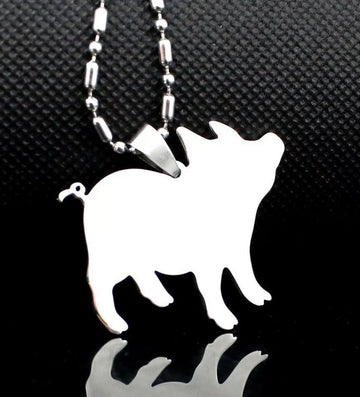 Collar Cerdito Puerquito Figura Plateada