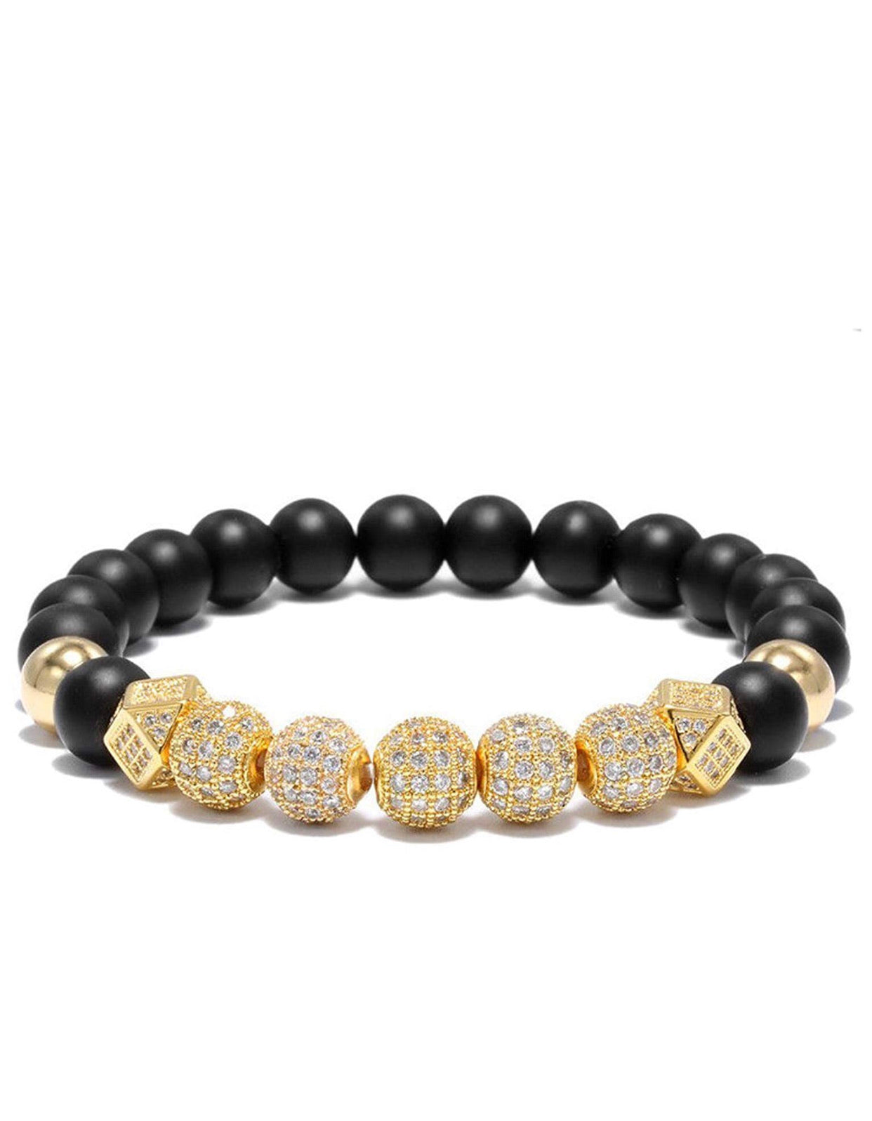 Set Brazalete Piedra Onyx Dorado Negro Caballero