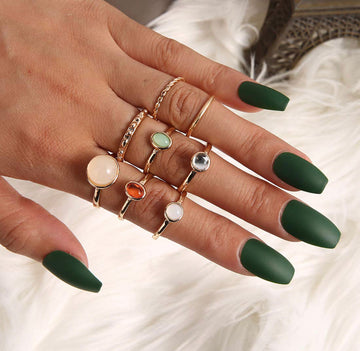 Set De Anillos Perlas Colores Damasco