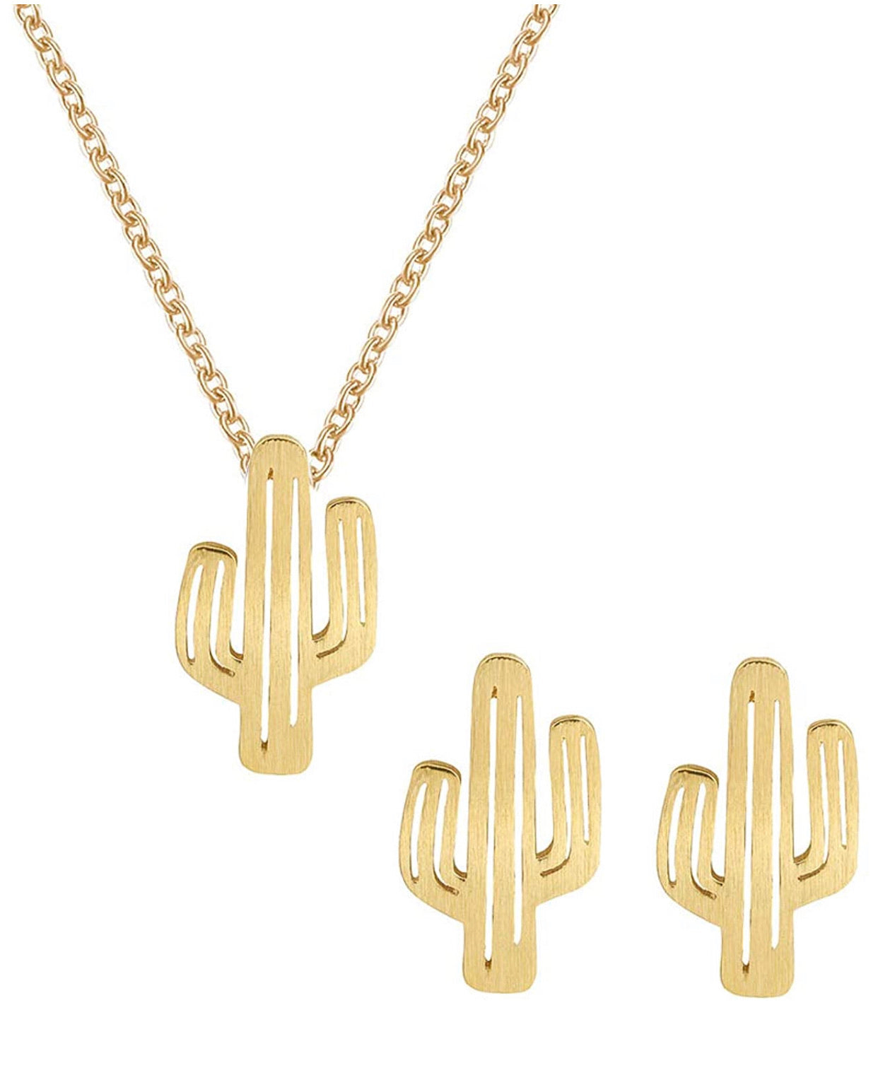 Set De Cactus Collar Y Aretes Dorados