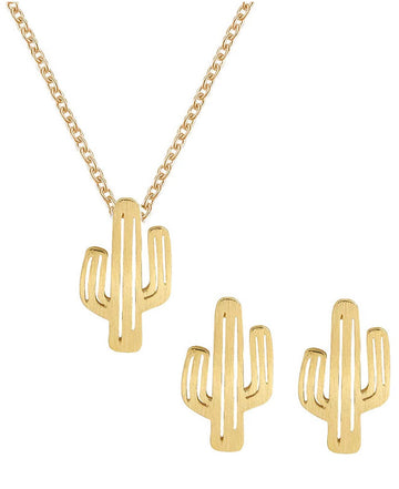Set De Cactus Collar Y Aretes Dorados