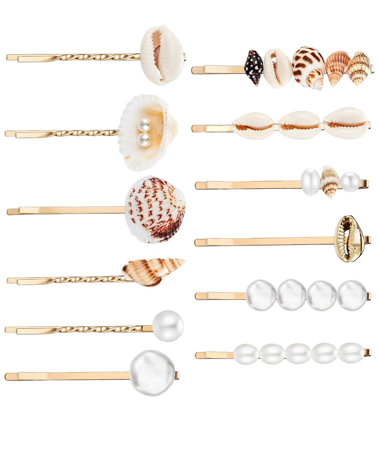 Set Broches Cabello Concha 12 pz