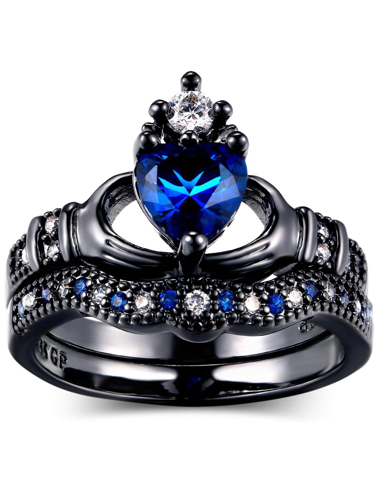 Anillo Corazón Azul Negro Claddagh