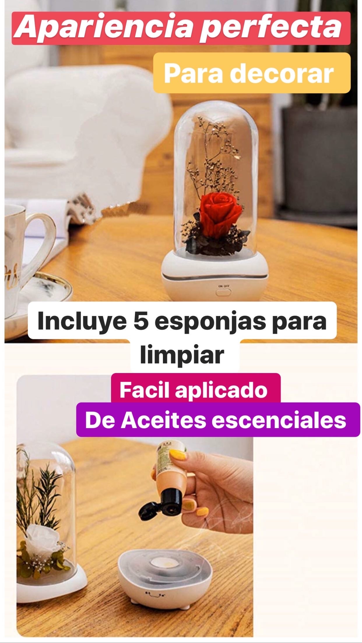 Difusor Aceites Escenciales Rosa Encantada