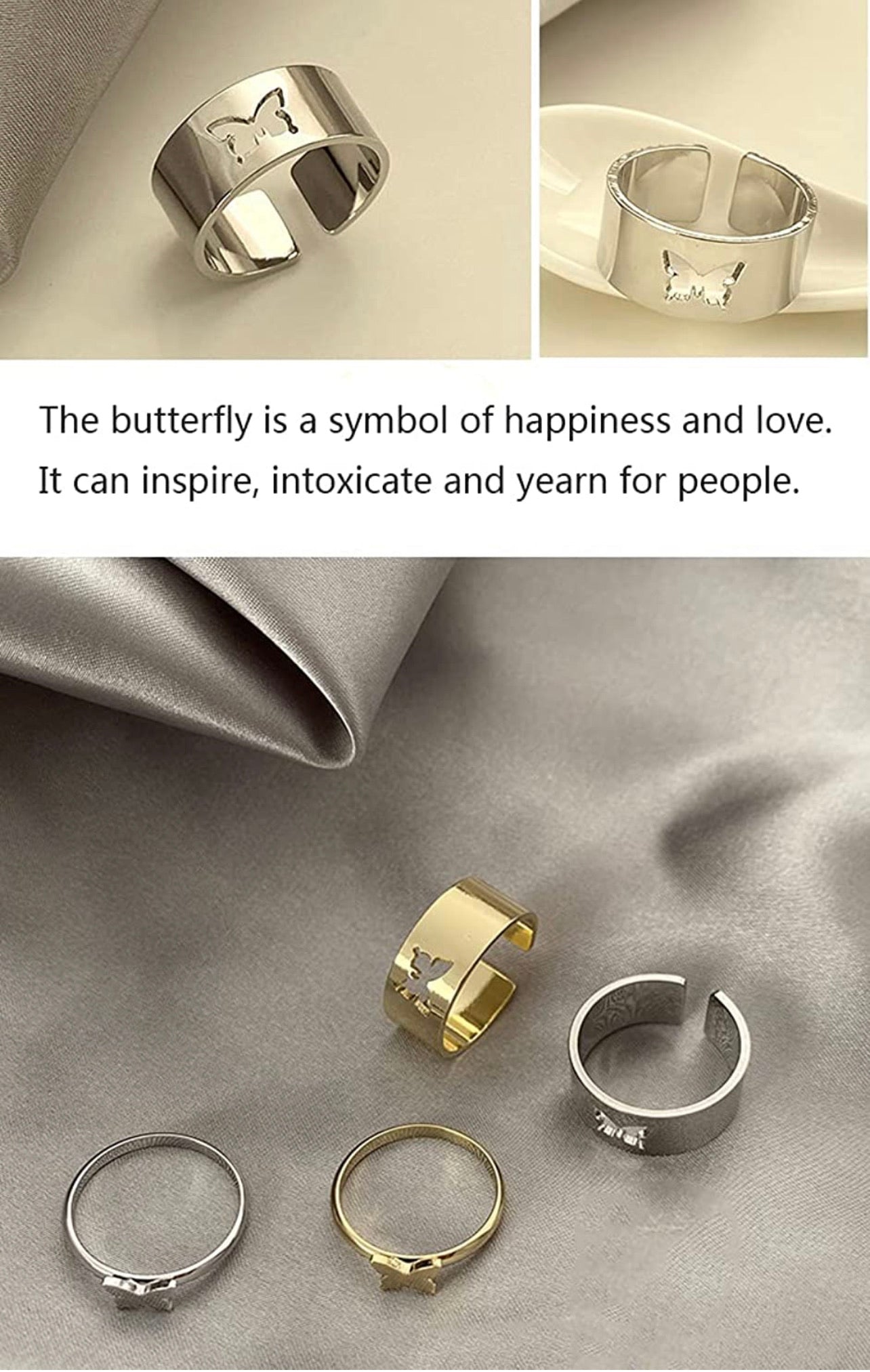 Anillos De Pareja Mariposa Ajustables