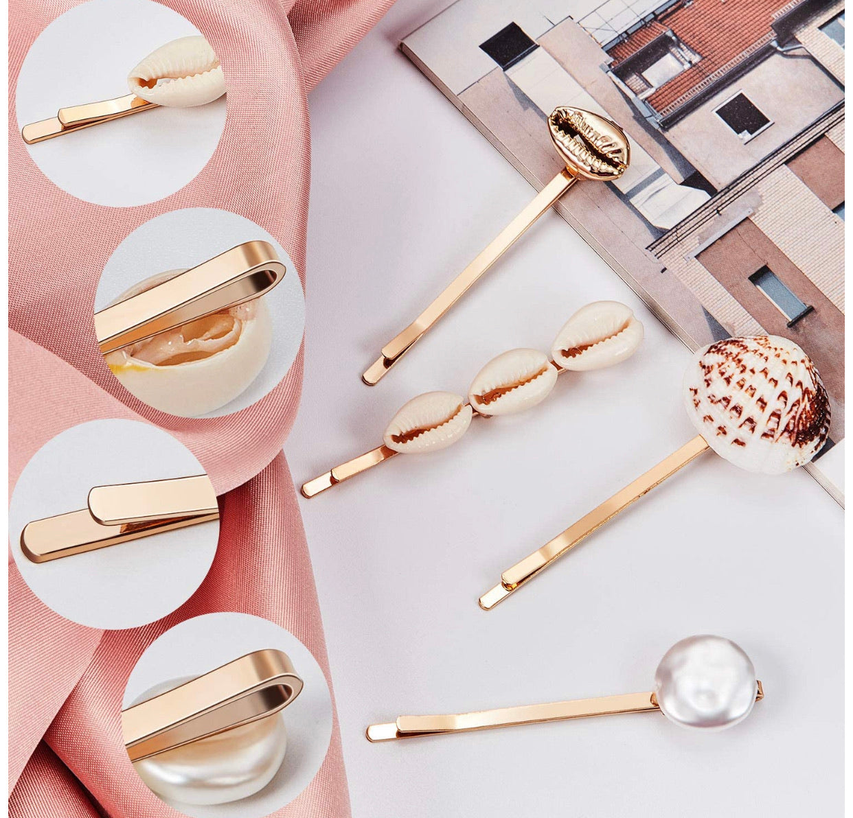 Set Broches Cabello Concha 12 pz