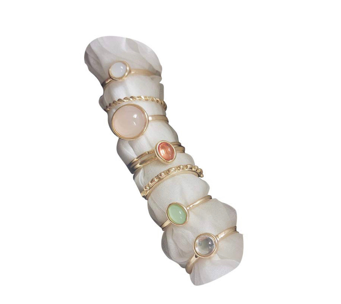 Set De Anillos Perlas Colores Damasco