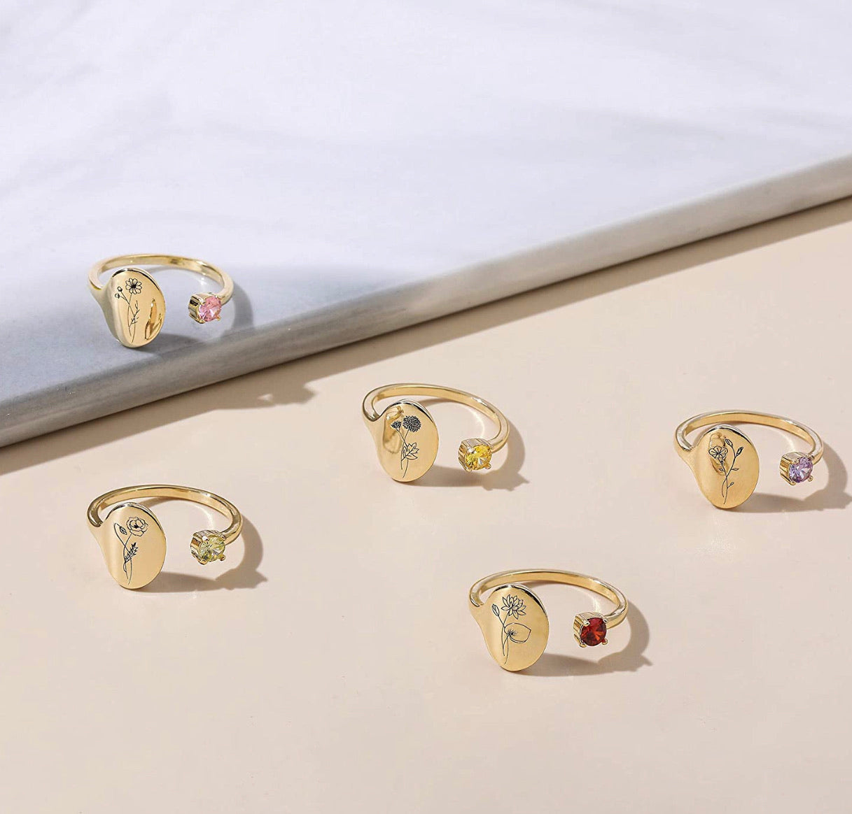 Anillo Flor Y Color De Cumpleaños