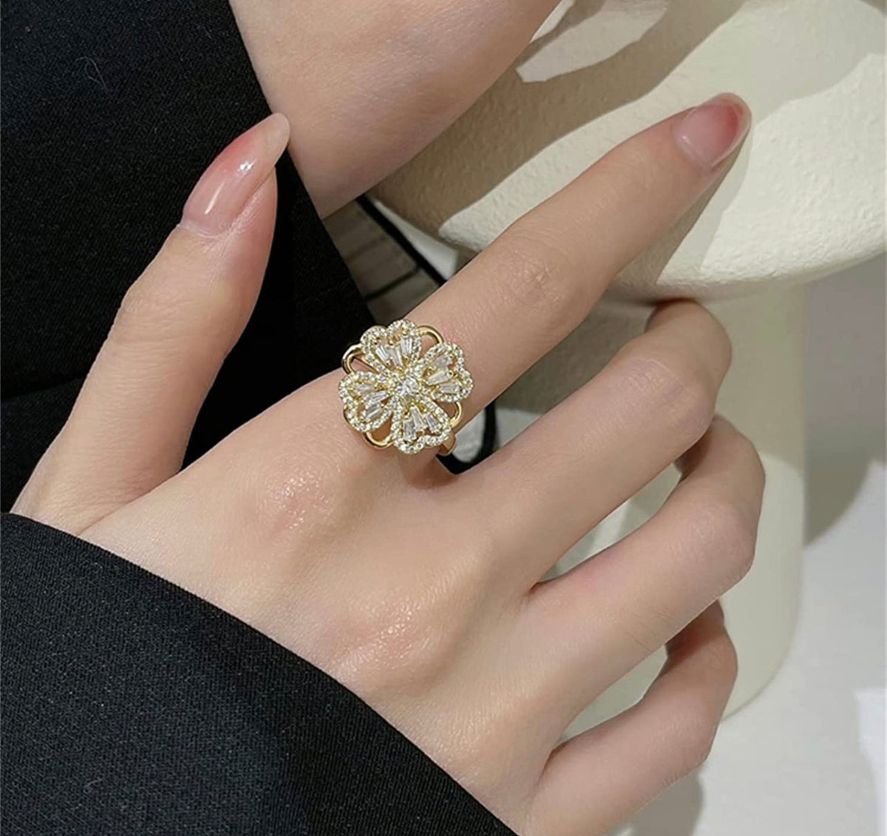 Anillo Trebol Giratorio Para Ansiedad