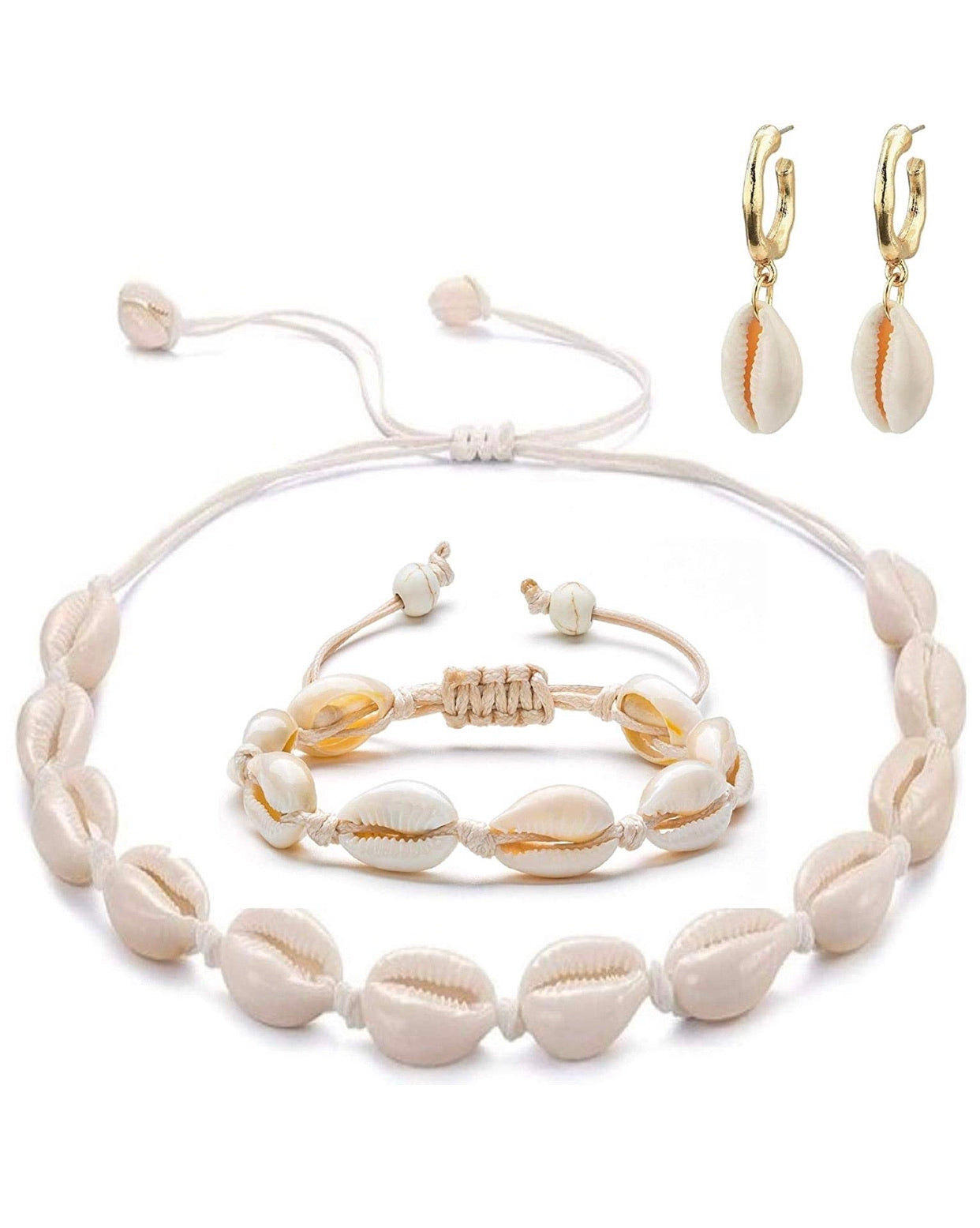 Set De Collar Concha De Mar Tobillera Aretes