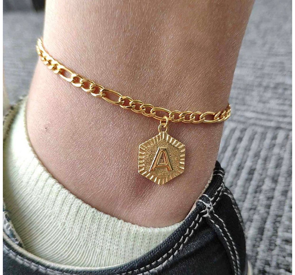 Tobillera Inicial Dorada Hexagonal
