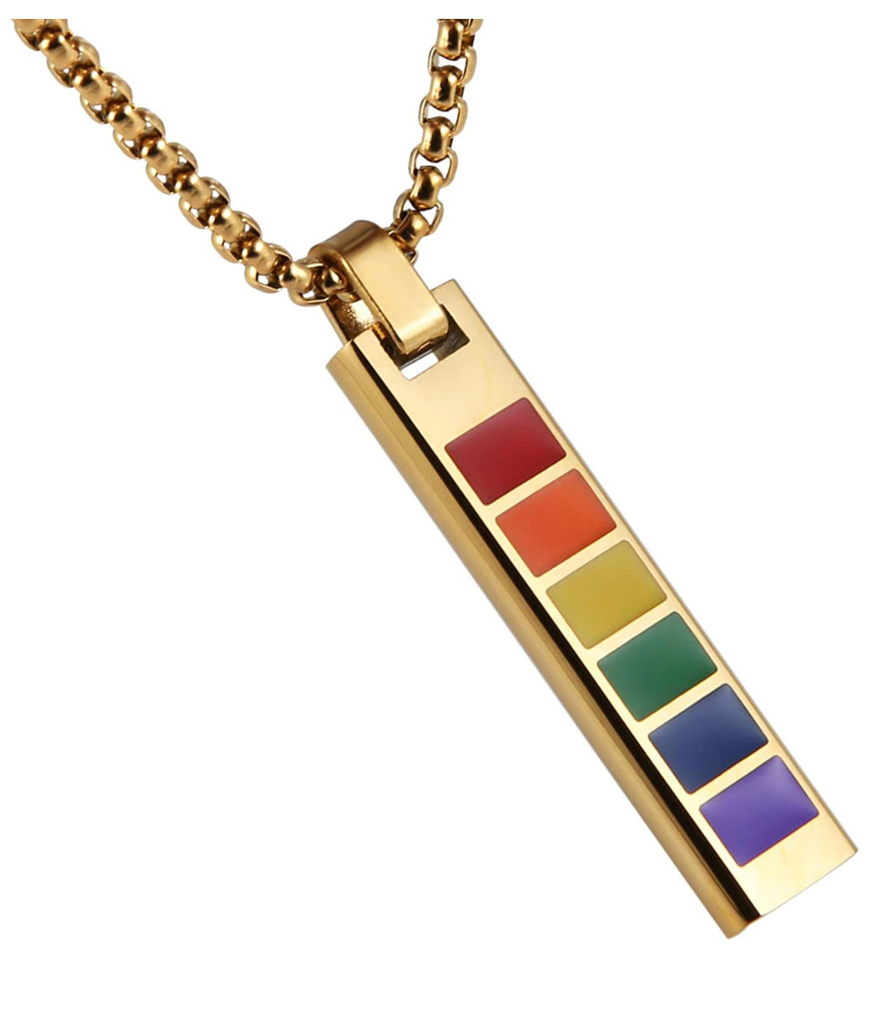 Collar Arcoíris Rectangular Dorado