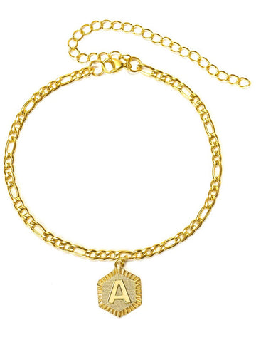 Tobillera Inicial Dorada Hexagonal